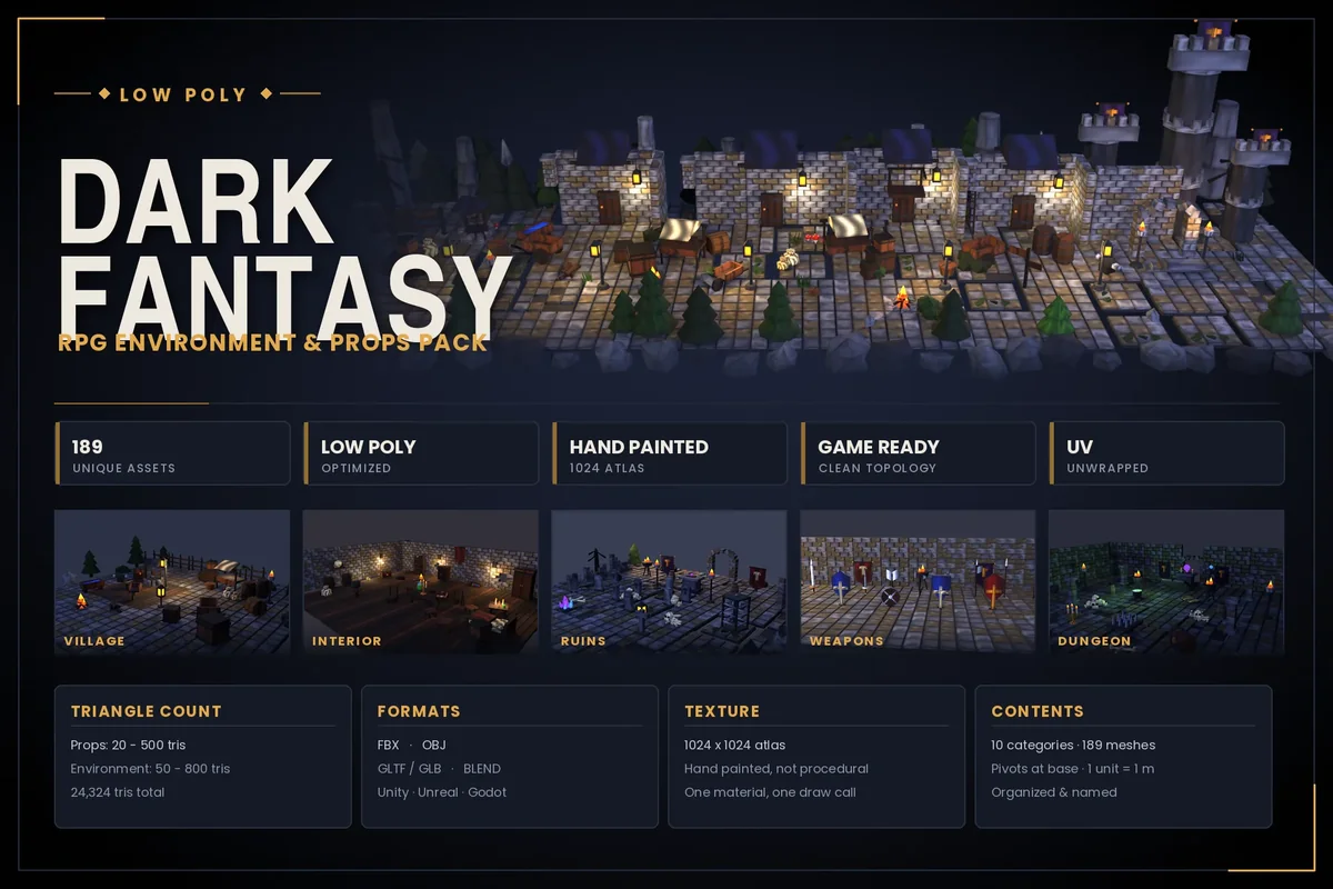 Low Poly Dark Fantasy — RPG Environment & Props Pack - 3D model