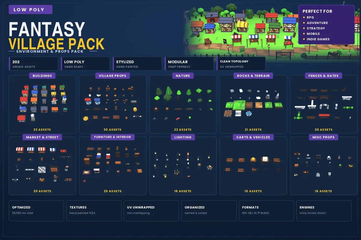 Low Poly Fantasy Village — Environment & Props Pack - 3D model