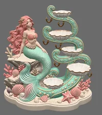 Mermaid Shell Jewelry Organizer STL File for 3D Print - Preview image 3