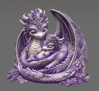 Lavender Dragon Mother and Baby STL File for 3D Print - Preview image 2