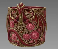 Red Floral Dragon Flower Pot STL File for 3D Print - Preview image 2