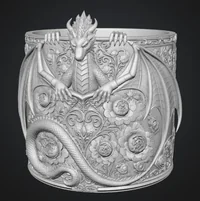 Red Floral Dragon Flower Pot STL File for 3D Print - Preview image 8
