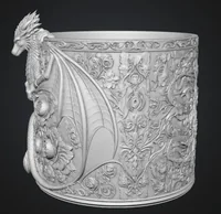 Red Floral Dragon Flower Pot STL File for 3D Print - Preview image 9