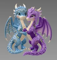 Romantic Floral Dragon Couple STL File for 3D Print - Preview image 2