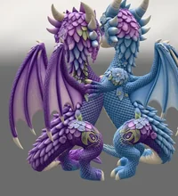 Romantic Floral Dragon Couple STL File for 3D Print - Preview image 6