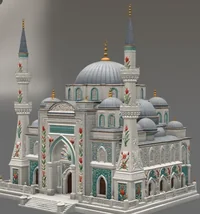 Blue Dome and Twin Minaret Architecture STL File for 3D Print - Preview image 5