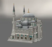 Blue Dome and Twin Minaret Architecture STL File for 3D Print - Preview image 7