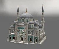 Blue Dome and Twin Minaret Architecture STL File for 3D Print - Preview image 8