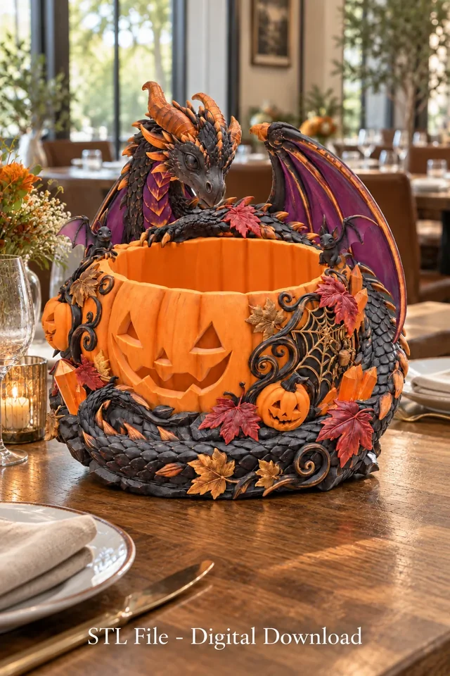 Halloween Dragon Pumpkin Bowl STL File for 3D Print 3D model by Alexandras2000