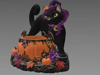 Halloween Witch Cat Pumpkin Bowl STL File for 3D Print - Preview image 4