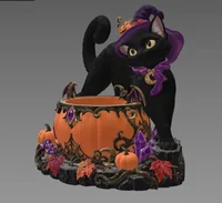 Halloween Witch Cat Pumpkin Bowl STL File for 3D Print - Preview image 5