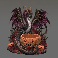 Gothic Halloween Dragon Pumpkin Bowl STL File for 3D Print - Preview image 2