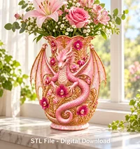 Orchid Dragon Fantasy Vase STL File for 3D Print - Preview image 1