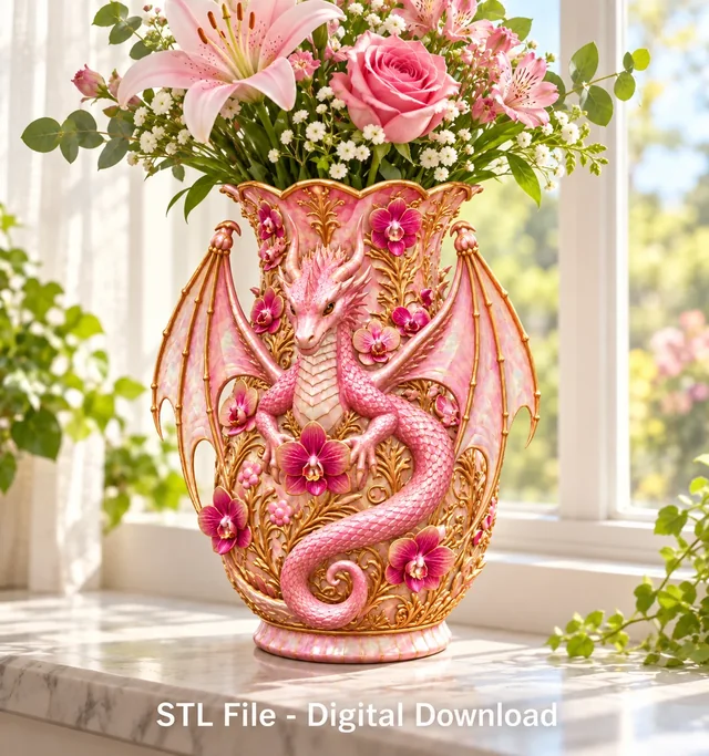 Orchid Dragon Fantasy Vase STL File for 3D Print 3D model by Alexandras2000