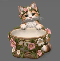 Flower Crown Cat Trinket Bowl STL File for 3D Print - Preview image 3