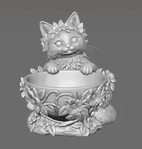Flower Crown Cat Trinket Bowl STL File for 3D Print - Preview image 8