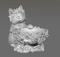 Flower Crown Cat Trinket Bowl STL File for 3D Print - Preview image 11