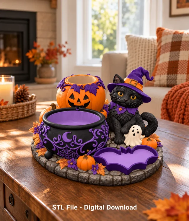 Halloween Witch Cat Organizer STL File for 3D Print 3D model by Alexandras2000