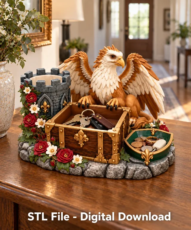 Griffin Treasure Chest Key Organizer STL File for 3D Print 3D model by Alexandras2000