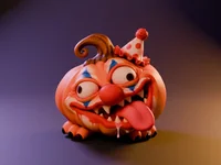 Pumpkin Mimic Clown – Creepy Clown Halloween Pumpkin | STL 3MF OBJ FBX - Preview image 3