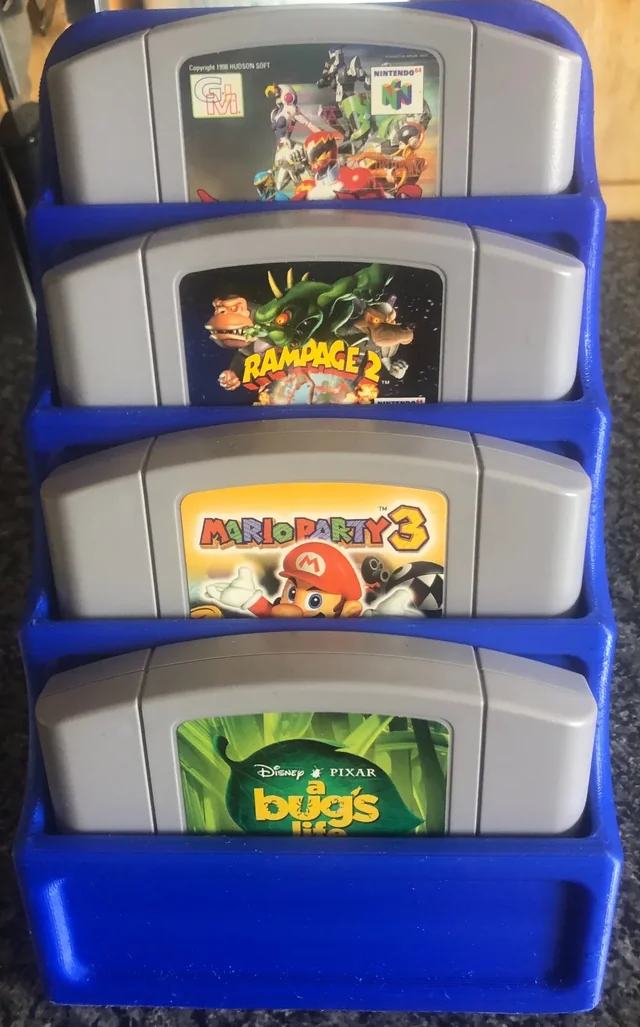 Nintendo 64 Cartridge Stand – Full‑Size Retro Game Display Rack (4‑Slot STL) 3D model by Easton3D