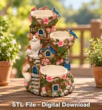 Whimsical Cat House Organizer STL File for 3D Print - Preview image 3