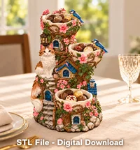 Whimsical Cat House Organizer STL File for 3D Print - Preview image 4