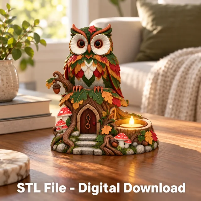 Colorful Owl LED Tealight Holder STL File for 3D Print 3D model by Alexandras2000