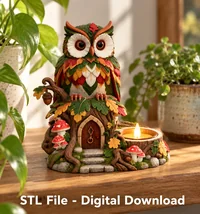 Colorful Owl LED Tealight Holder STL File for 3D Print - Preview image 3