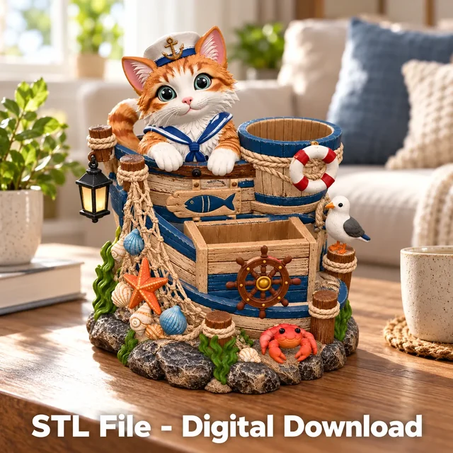 Maritime Cat Organizer STL File for 3D Print 3D model by Alexandras2000