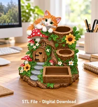 Cute Orange Cat Organizer STL File for 3D Print - Preview image 4
