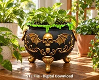 Gothic Skull Cauldron Organizer STL File for 3D Print - Preview image 3