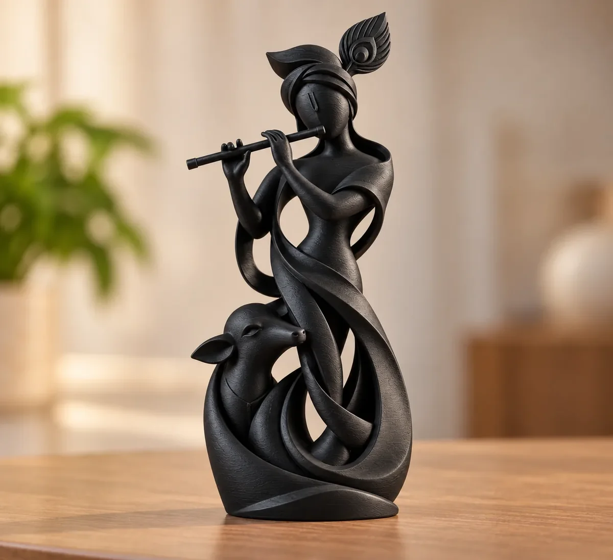 Krishna Flute Player with Calf STL File, Hindu Decor 3D Print Model, Digital Download - 3D model