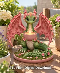 Cherry Blossom Dragon Tealight Holder STL File for 3D Print - Preview image 3