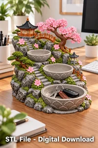 Japanese Zen Garden Key Organizer STL for 3D Print - Preview image 4