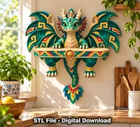 Colorful Dragon Wall Shelf STL File for 3D Print - Preview image 3