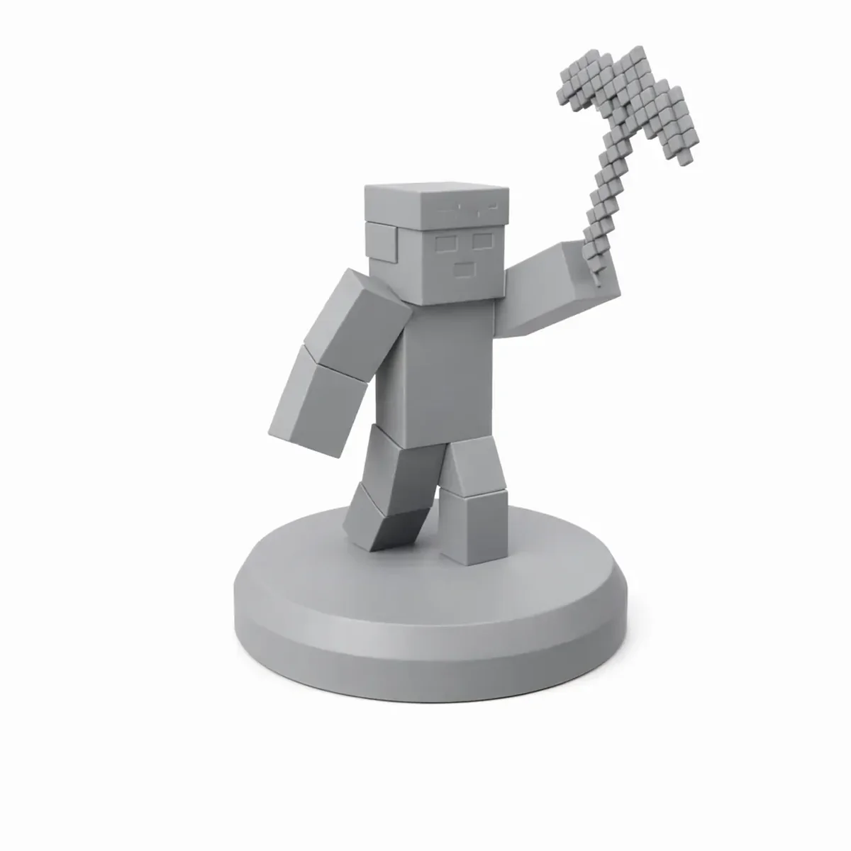 Blocky Miner Figurine with Pickaxe – 3D Printable STL - 3D model