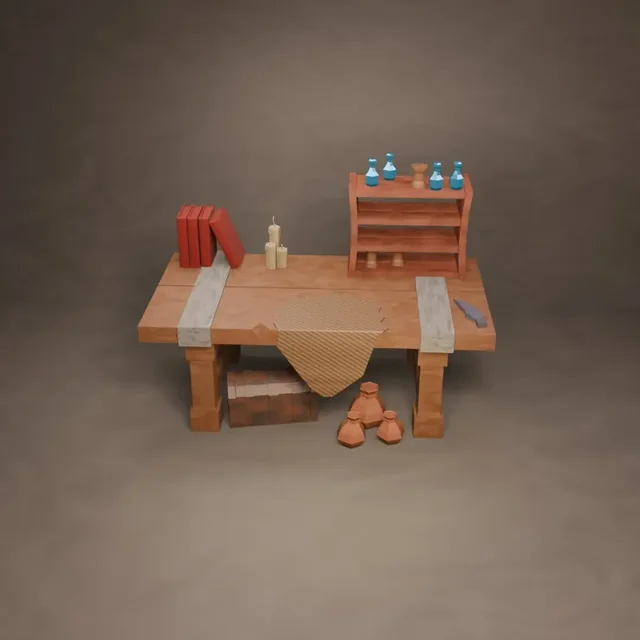 Stylized Alchemy Workshop — Low Poly Pack 3D model by melkos